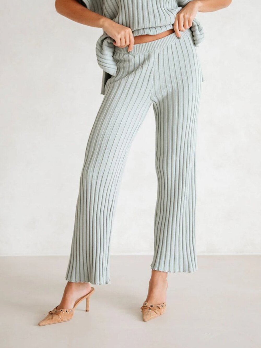 SABO Australia CELINE Blue/Gray 100% Cotton Ribbed Pants NEW XXS
